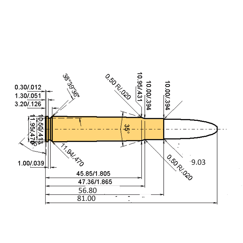 9 x 57 Mauser Kaliber Maße und technische Spezifikationen