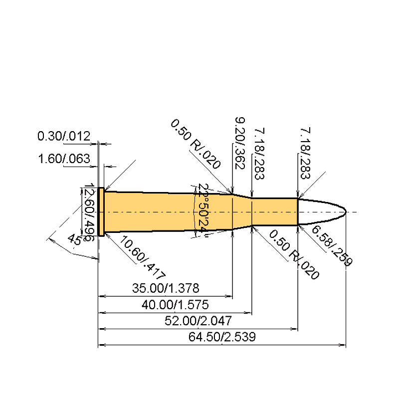 6.5 x 52 R Kaliber Maße und technische Spezifikationen