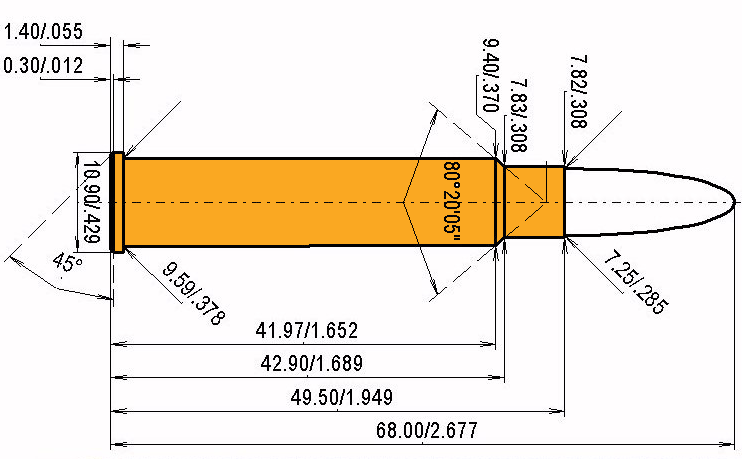 7 x 50 R Kaliber Maße und technische Spezifikationen