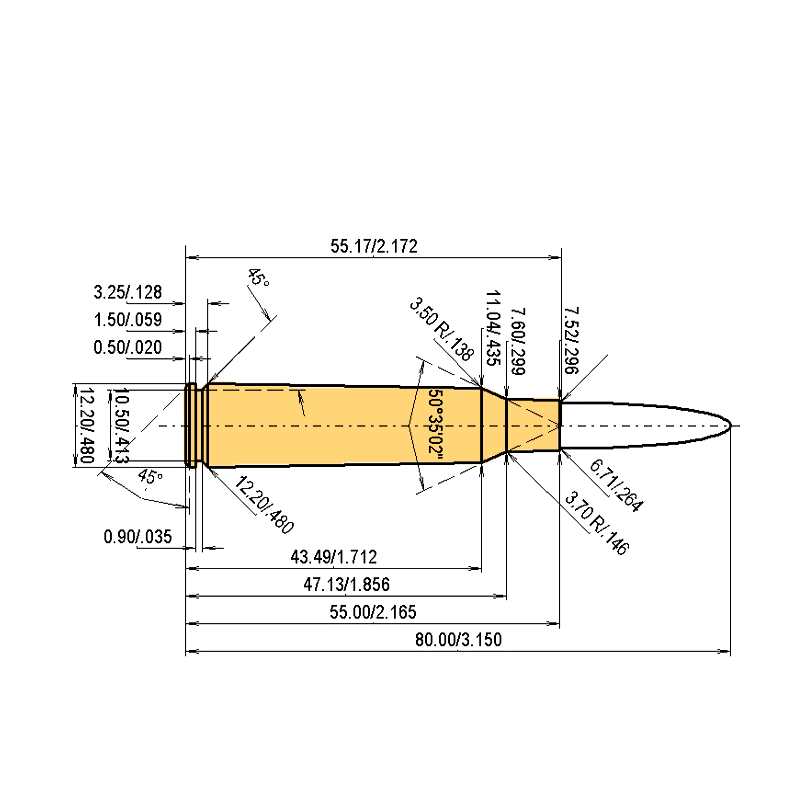 6.5 x 55 Swedish Kaliber Maße und technische Spezifikationen