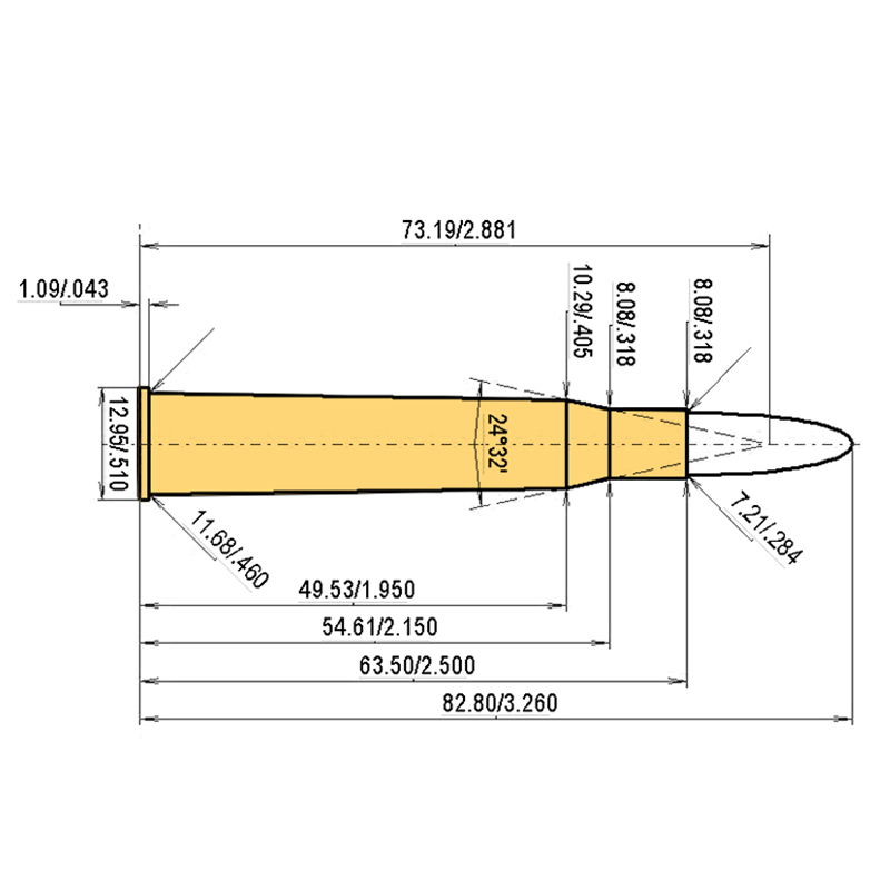 7 mm Mag Fl. H.& H. Kaliber Maße und technische Spezifikationen