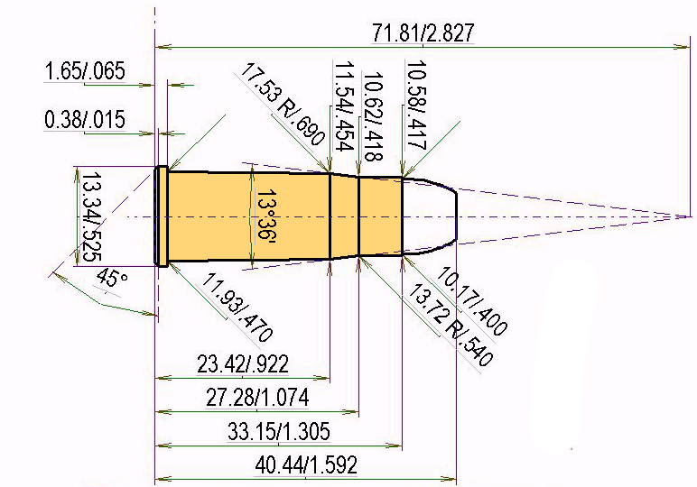 .38-40 Win. Kaliber Maße und technische Spezifikationen