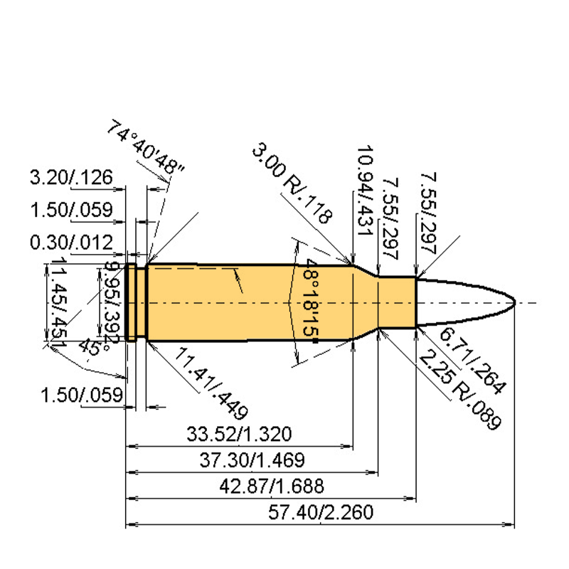 6.5 mm Lahoz Kaliber Maße und technische Spezifikationen