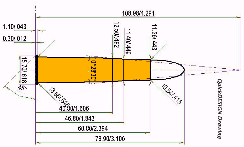 10.3 x 60 R Swiss Kaliber Maße und technische Spezifikationen