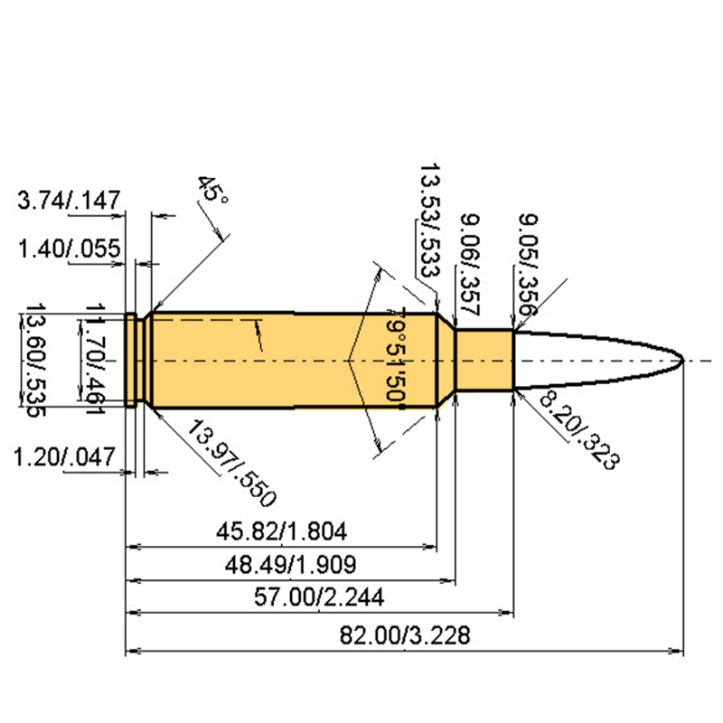 8 x 57 PCC Kaliber Maße und technische Spezifikationen