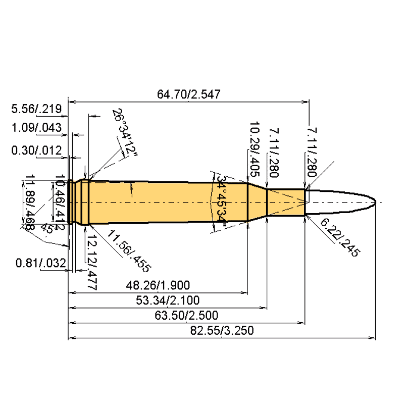 .240 Belt. Riml. Nitr. Exp. Kaliber Maße und technische Spezifikationen