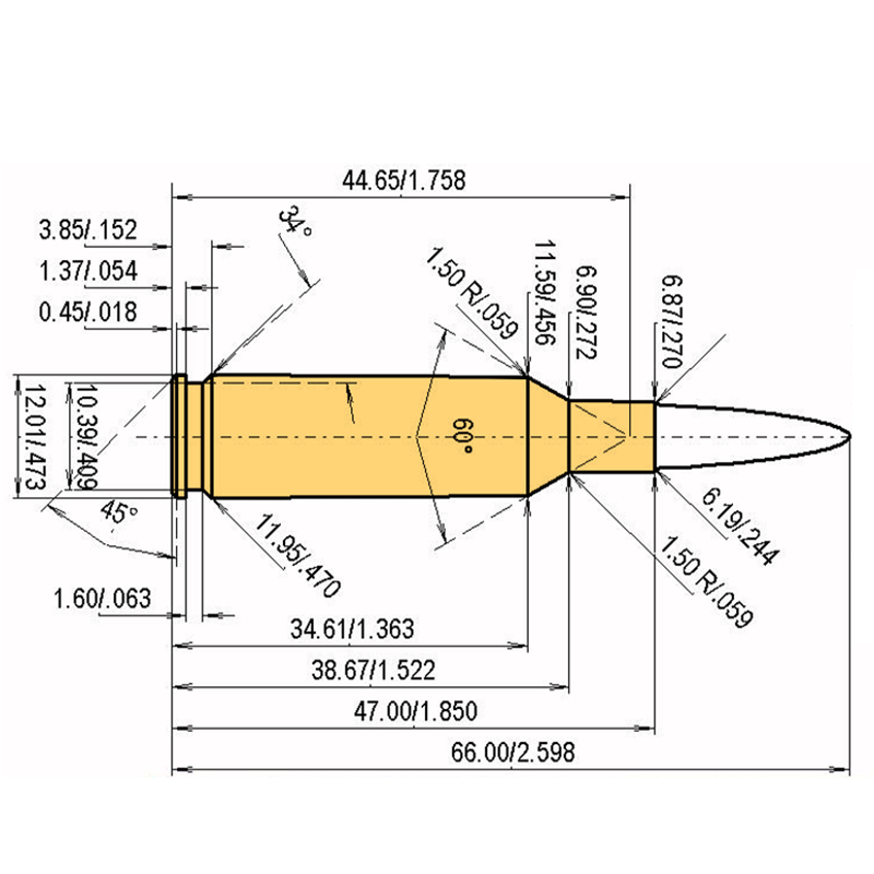 6 x 47 SM Kaliber Maße und technische Spezifikationen