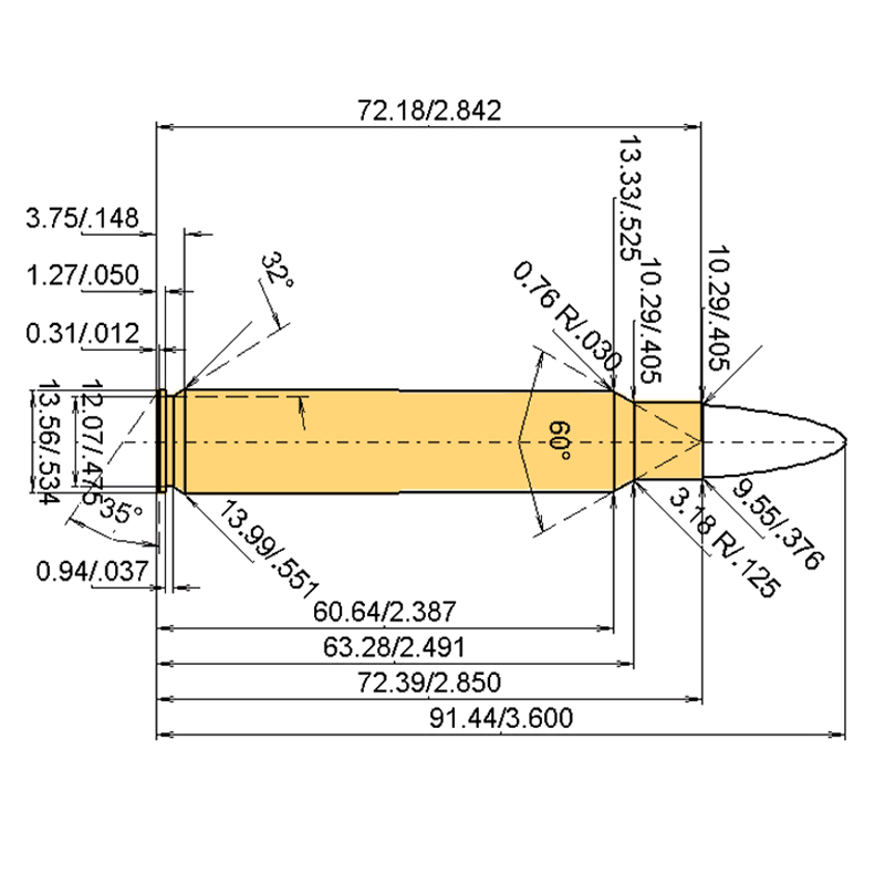 .375 Rem. Ultra Mag Kaliber Maße und technische Spezifikationen