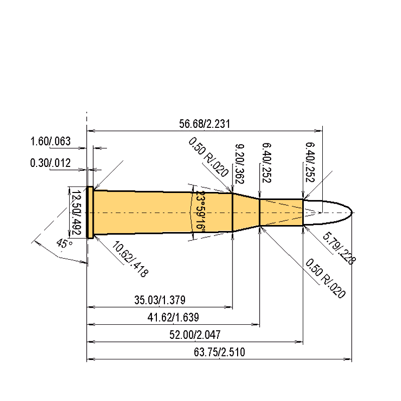 5.6 x 52 R Kaliber Maße und technische Spezifikationen