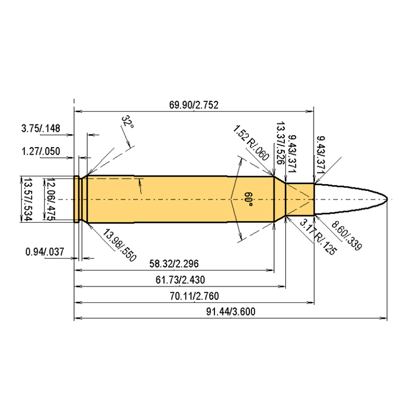 .338 Rem. Ultra Mag Kaliber Maße und technische Spezifikationen