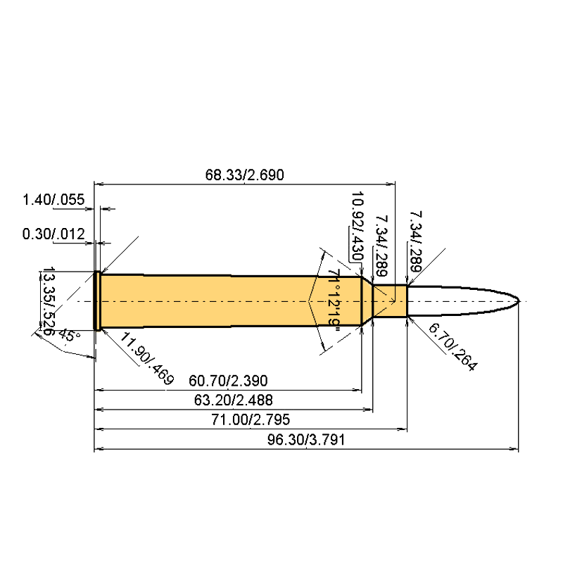 6.5 x 72 R Kaliber Maße und technische Spezifikationen